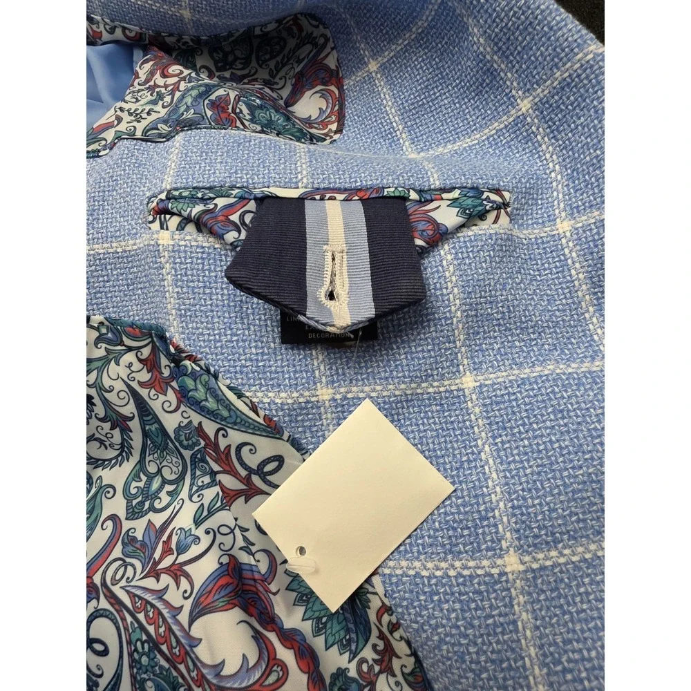 Tailorbyrd Mens Sport Coat Windowpane Blue 42R Paisley Lining NWT